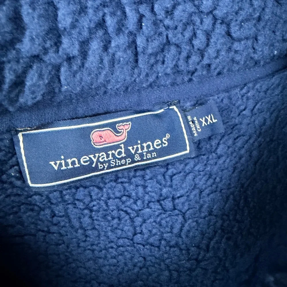 Vineyard Vines Mens XXL Blue Sherpa Fleece Quarter‎ Zip Pullover Sweater Jacket